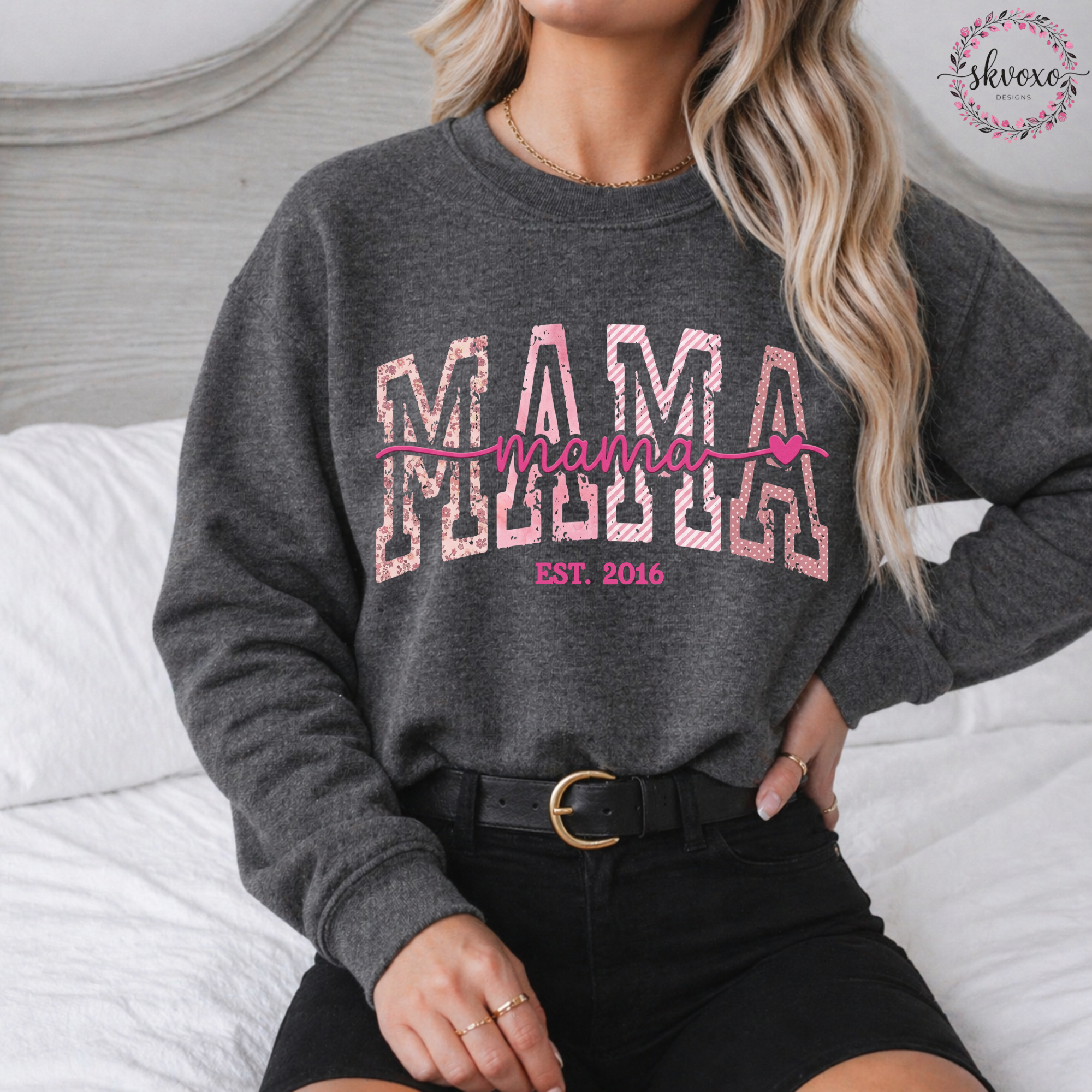 Custom Mama Est. Sweatshirt, Personalize Est. Year, Mothers Day Gift, Gift for Her, Pregnancy Announcement, New Mom Gift