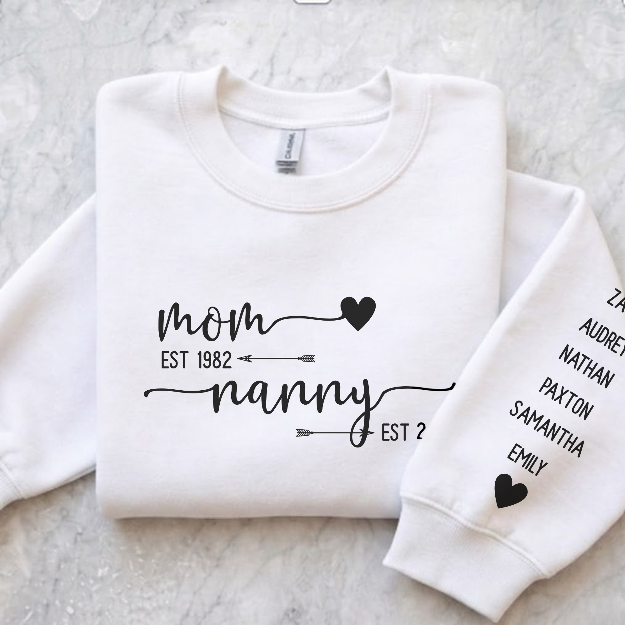Custom Grandma Est. Crewneck Sweatshirt, Custom Nanny Sweatshirt, Personalized Kids Names Sleeve, Mother's Day Gift, Gift for Her