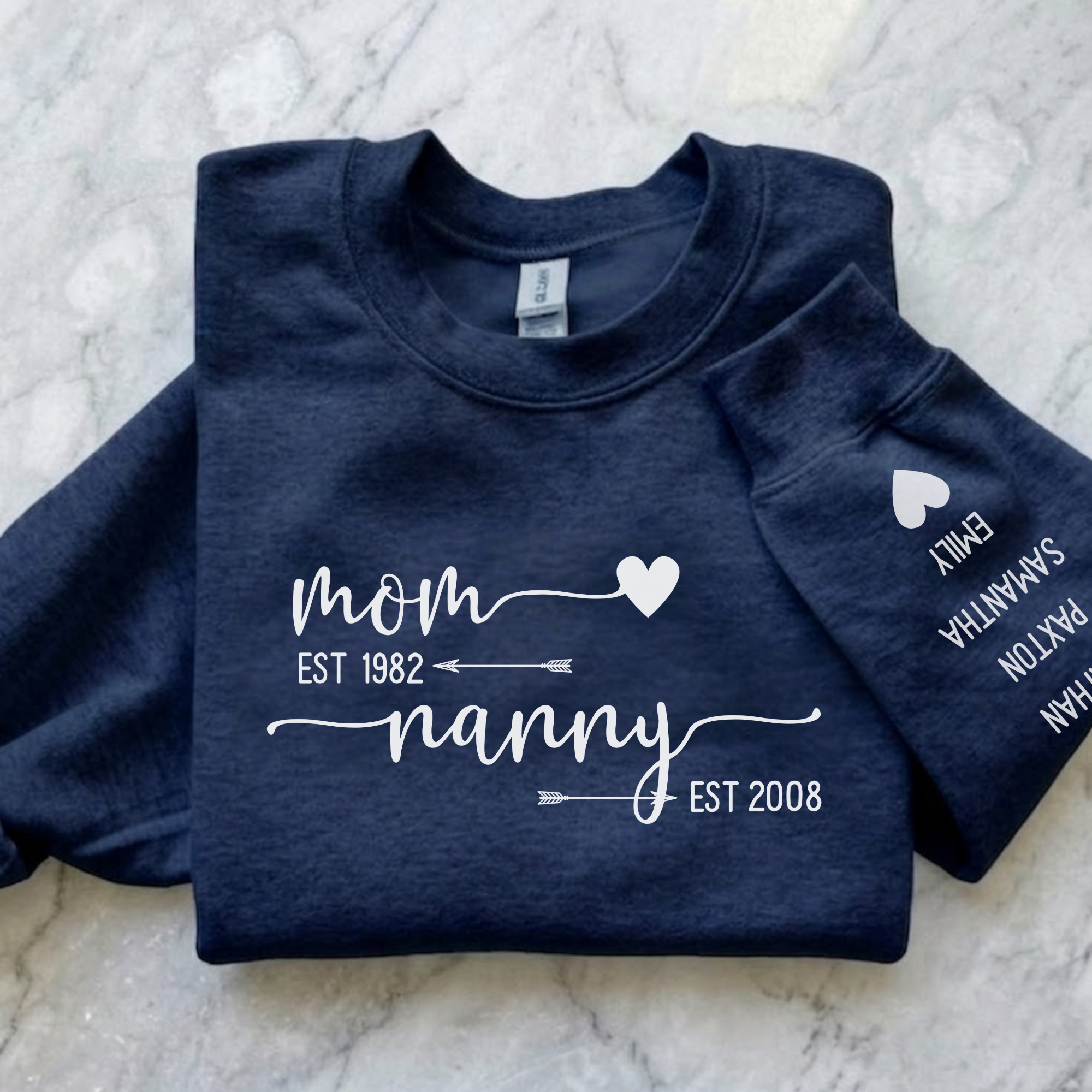 Custom Grandma Est. Crewneck Sweatshirt, Custom Nanny Sweatshirt, Personalized Kids Names Sleeve, Mother's Day Gift, Gift for Her