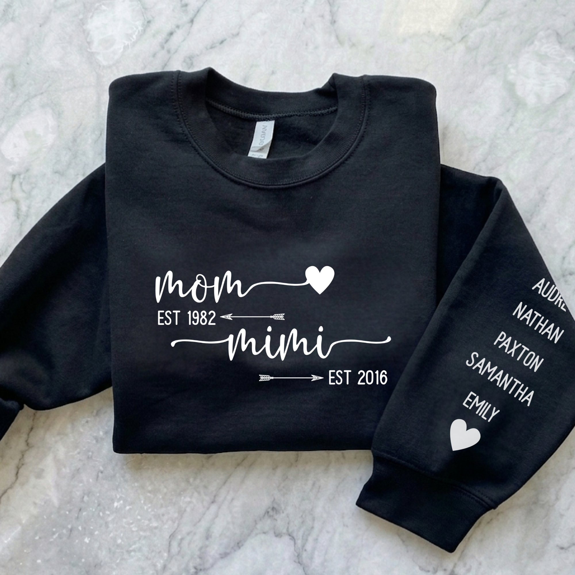Custom Grandma Est. Crewneck Sweatshirt, Custom Mimi Sweatshirt, Personalized Kids Names Sleeve, Mothers Day Gift, Gift for Her
