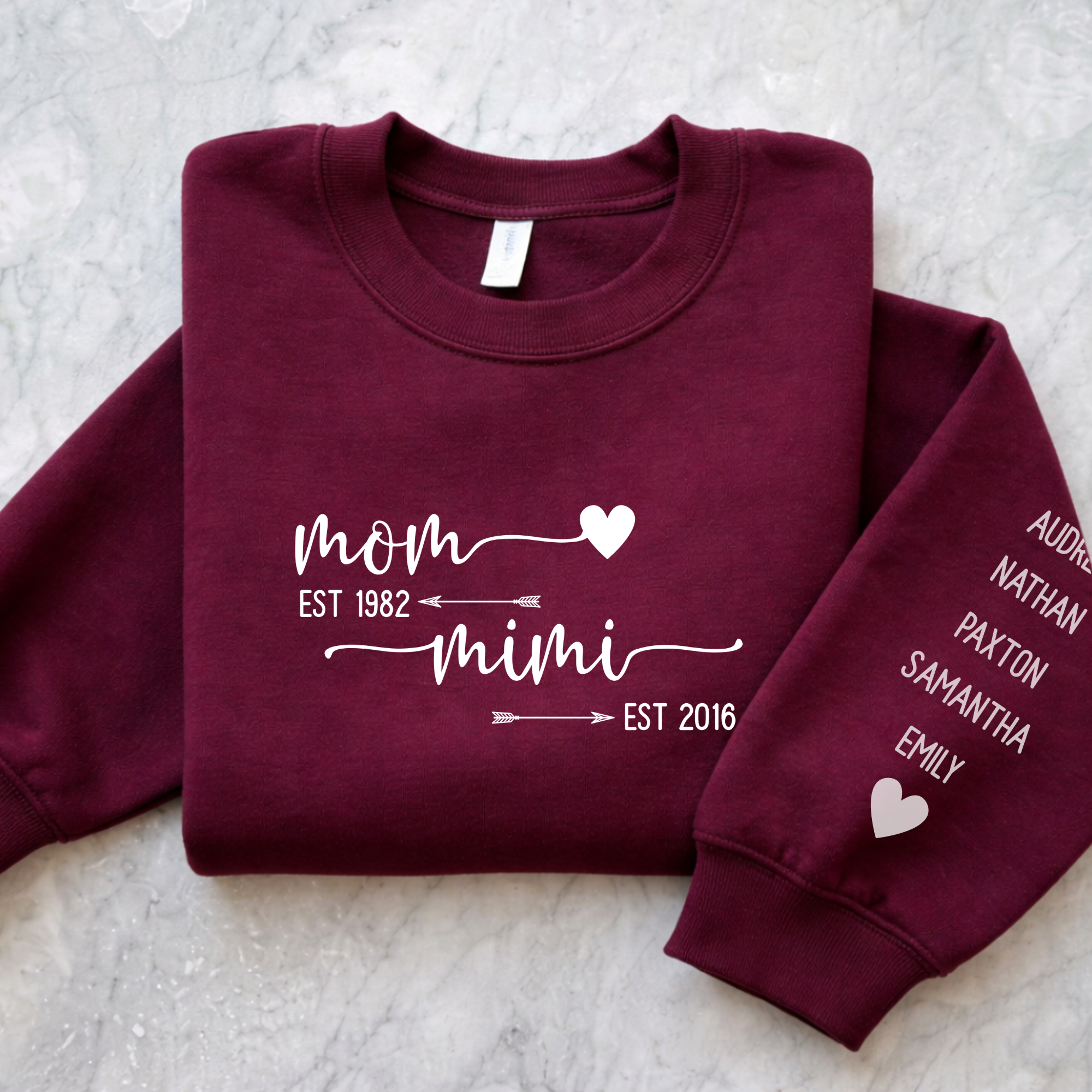 Custom Grandma Est. Crewneck Sweatshirt, Custom Mimi Sweatshirt, Personalized Kids Names Sleeve, Mothers Day Gift, Gift for Her