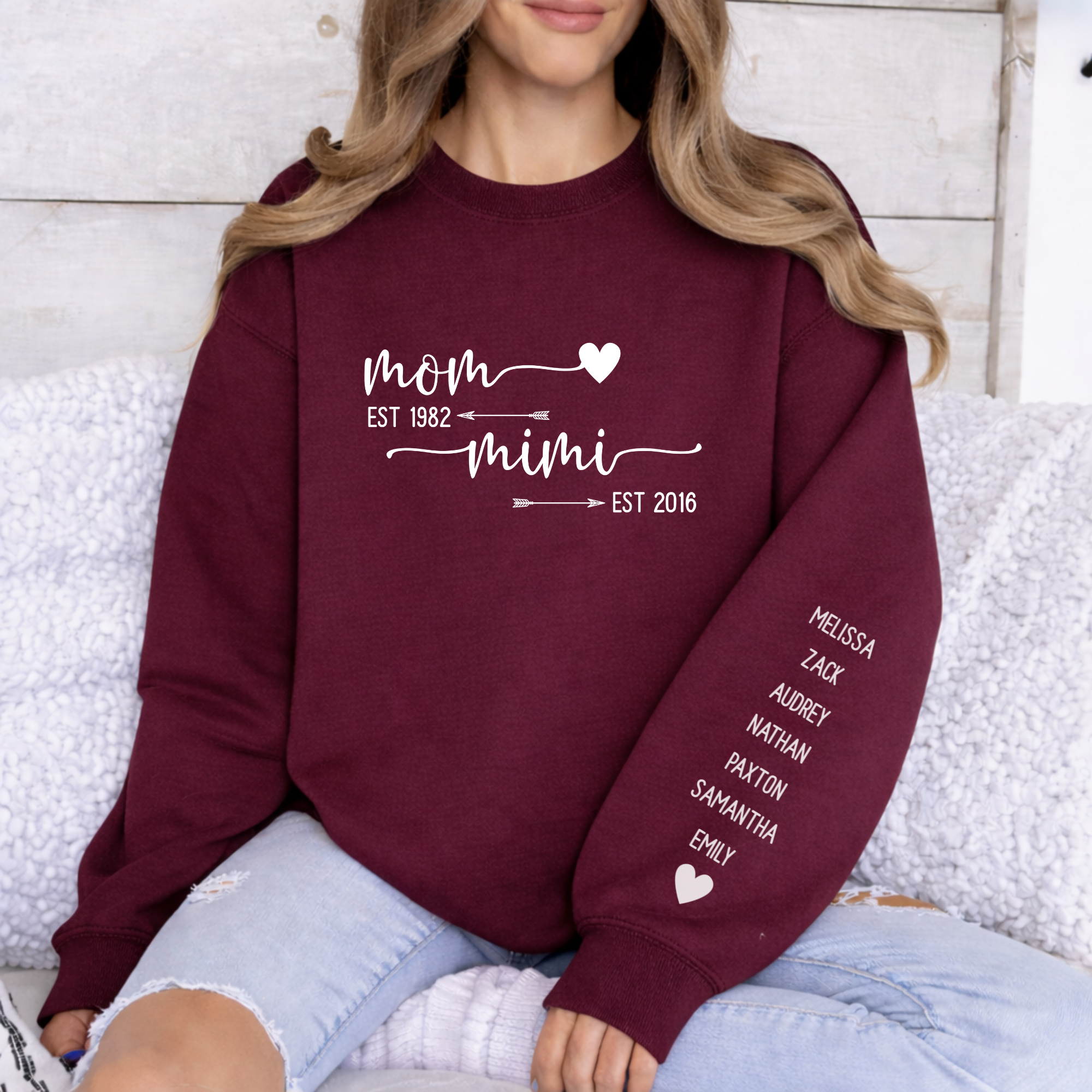 Custom Grandma Est. Crewneck Sweatshirt, Custom Mimi Sweatshirt, Personalized Kids Names Sleeve, Mothers Day Gift, Gift for Her